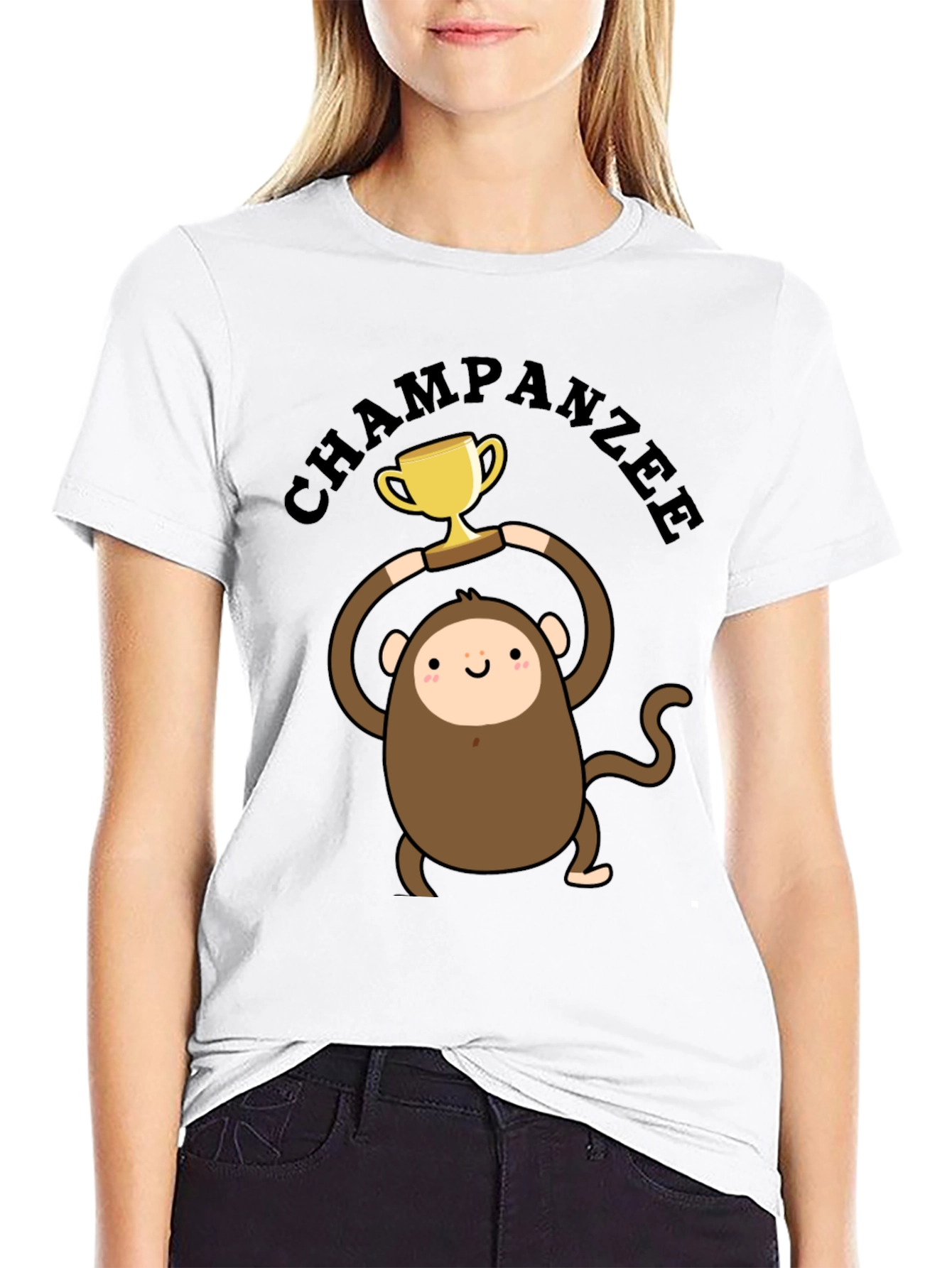 Chimpanzee Champion Graphic Tee - Black Cotton T-Shirt