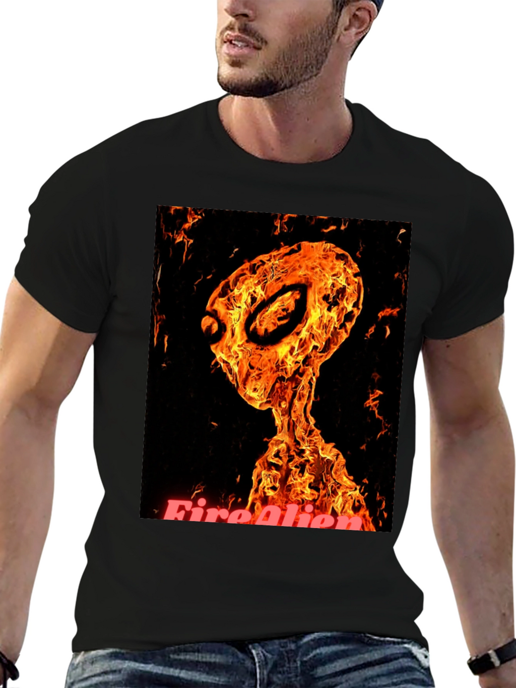 Fiery Alien Graphic T-Shirt - Black