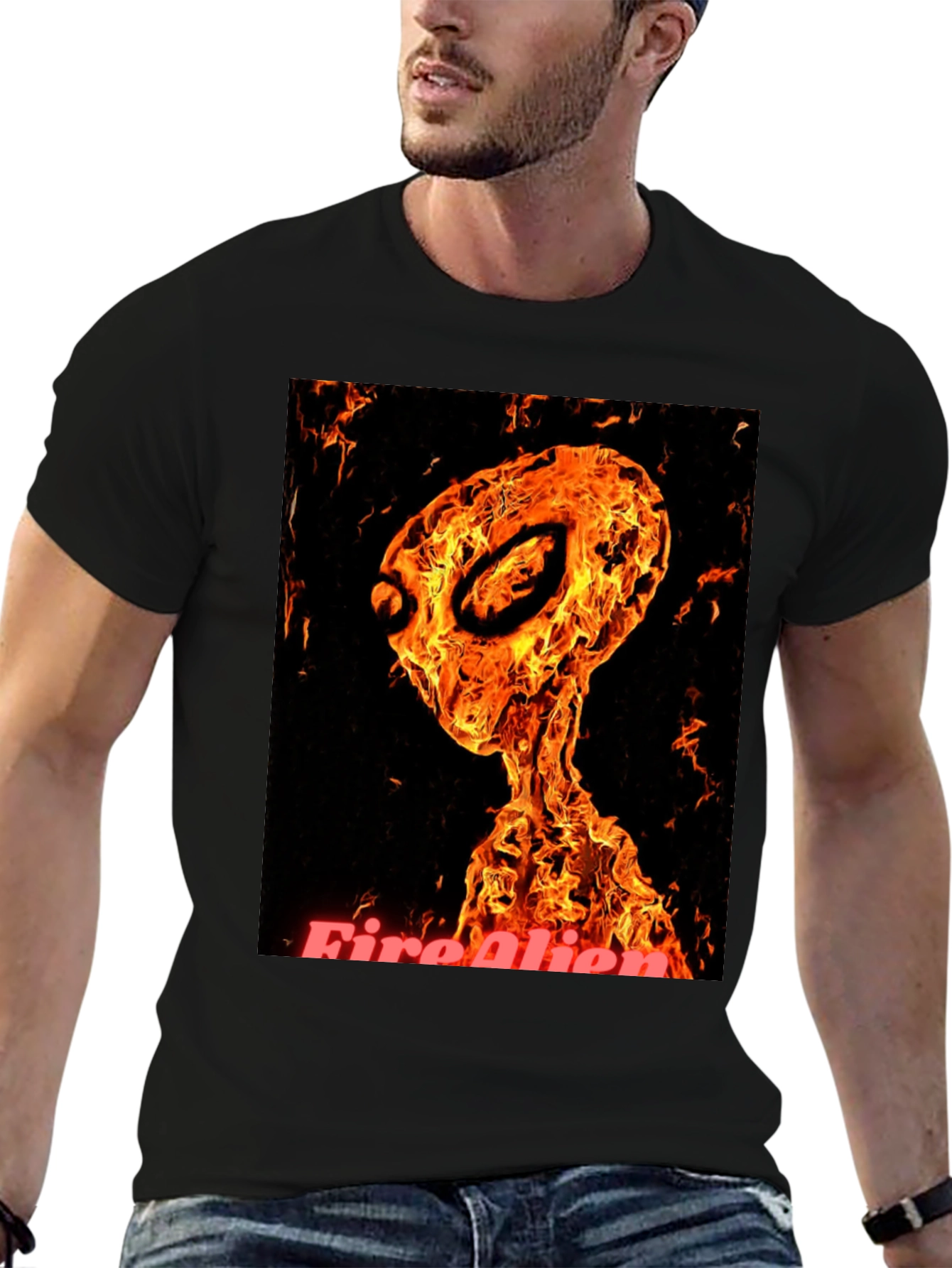 Fiery Alien Graphic T-Shirt - Black