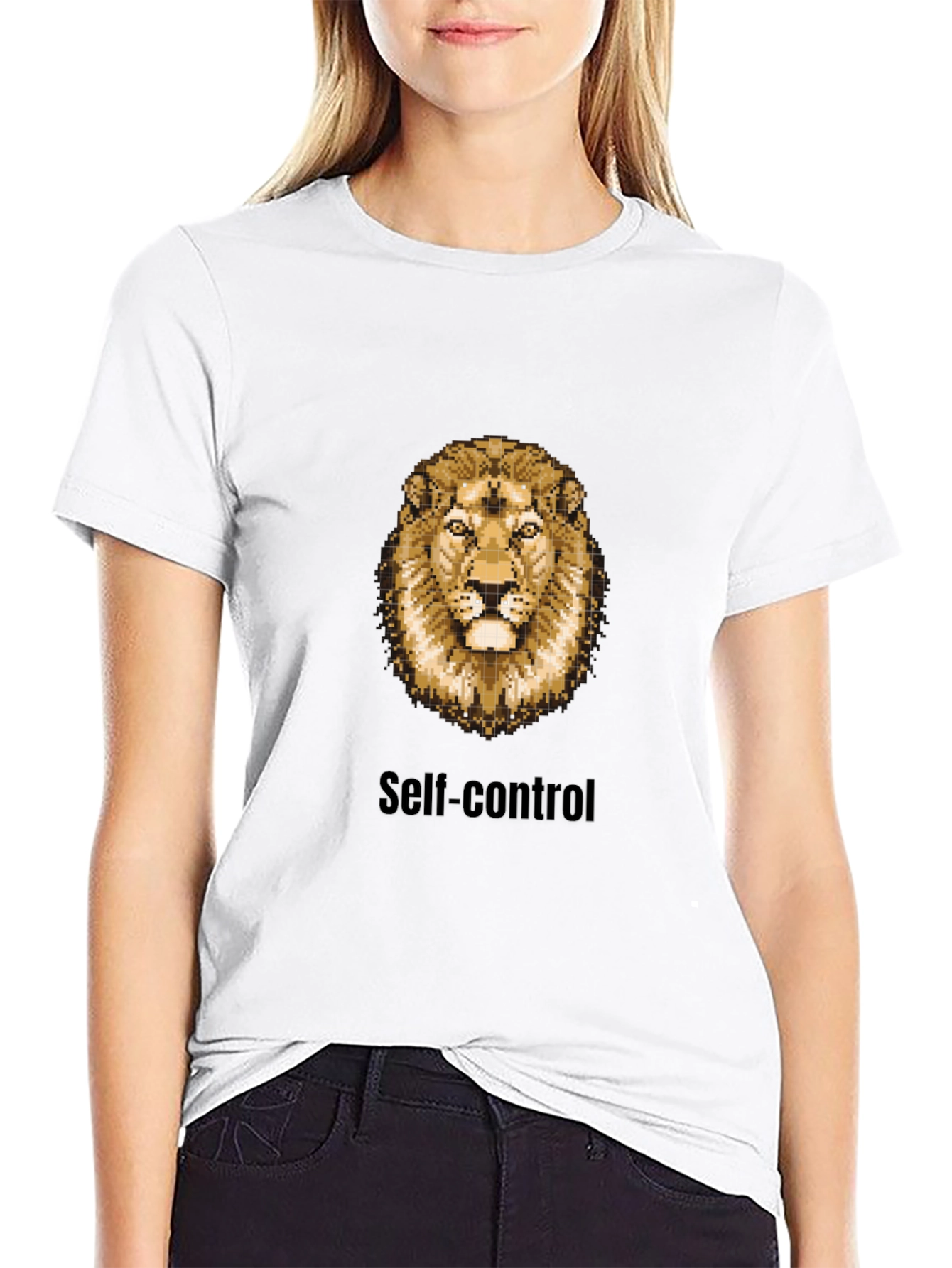 Lion Pixel Art Self-Control Black T-Shirt