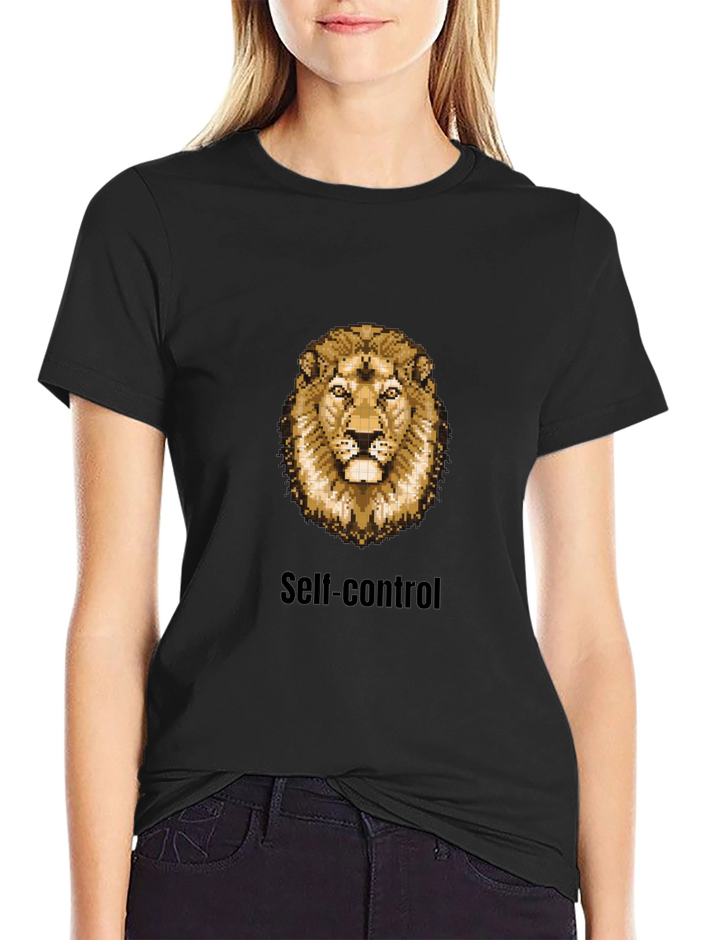 Lion Pixel Art Self-Control Black T-Shirt