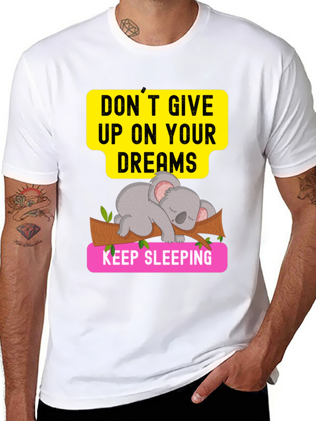 Dreaming Koala Graphic Tee - Sleepy Animal T-Shirt