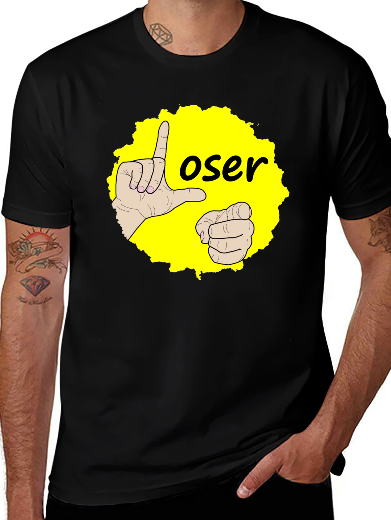 Funny Loser Hand Gesture Graphic Tee - Black