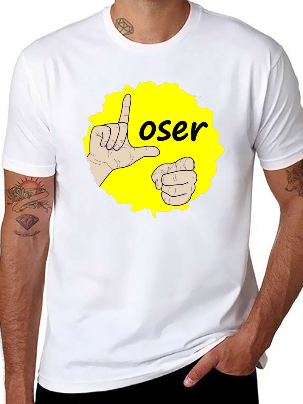 Funny Loser Hand Gesture Graphic Tee - Black