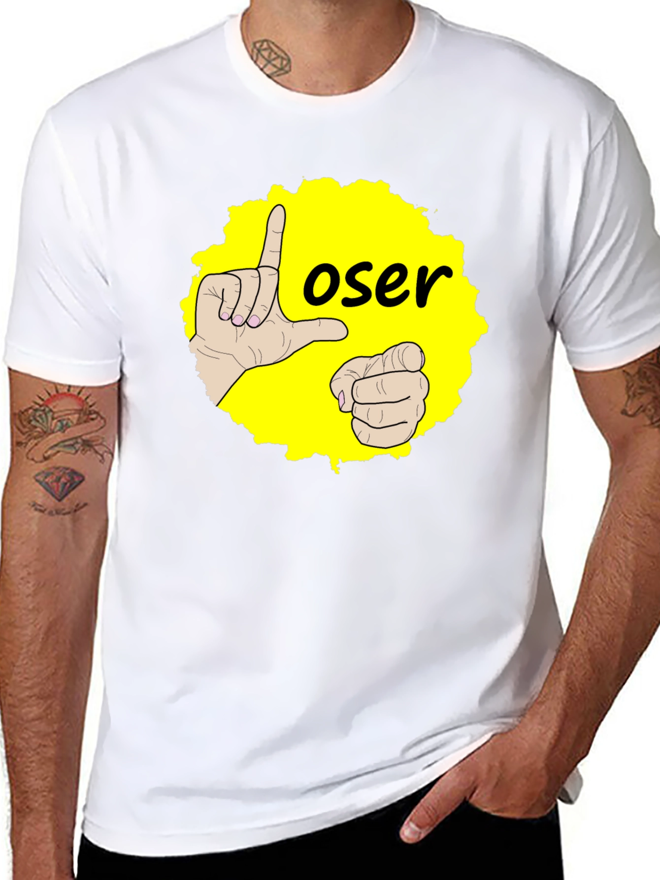 Funny Loser Hand Gesture Graphic Tee - Black