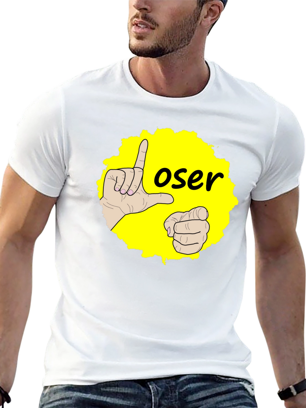 Funny Loser Hand Gesture Graphic Tee - Black