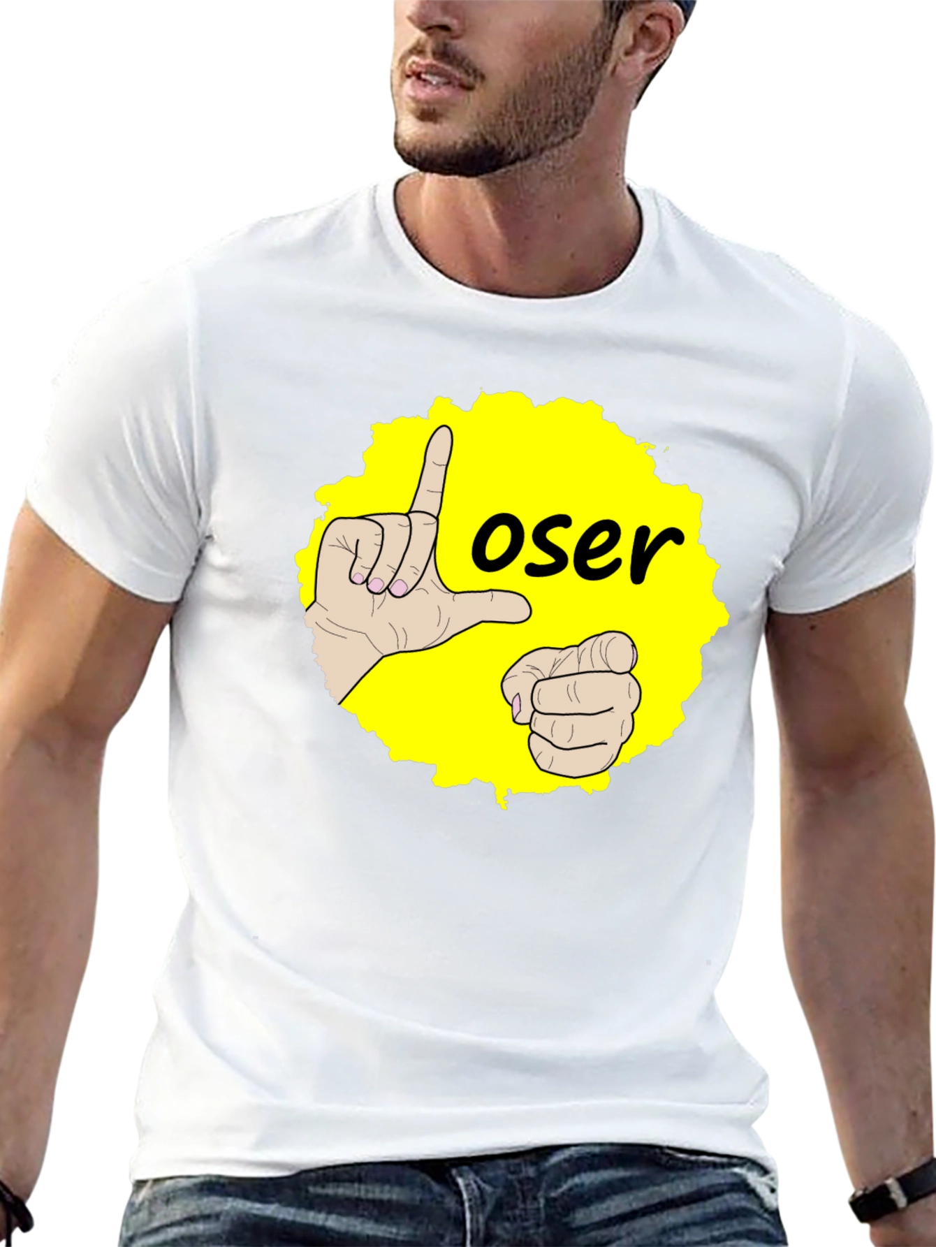 Funny Loser Hand Gesture Graphic Tee - Black