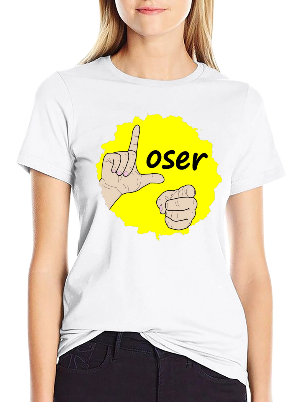 Funny Loser Hand Gesture Graphic Tee - Black