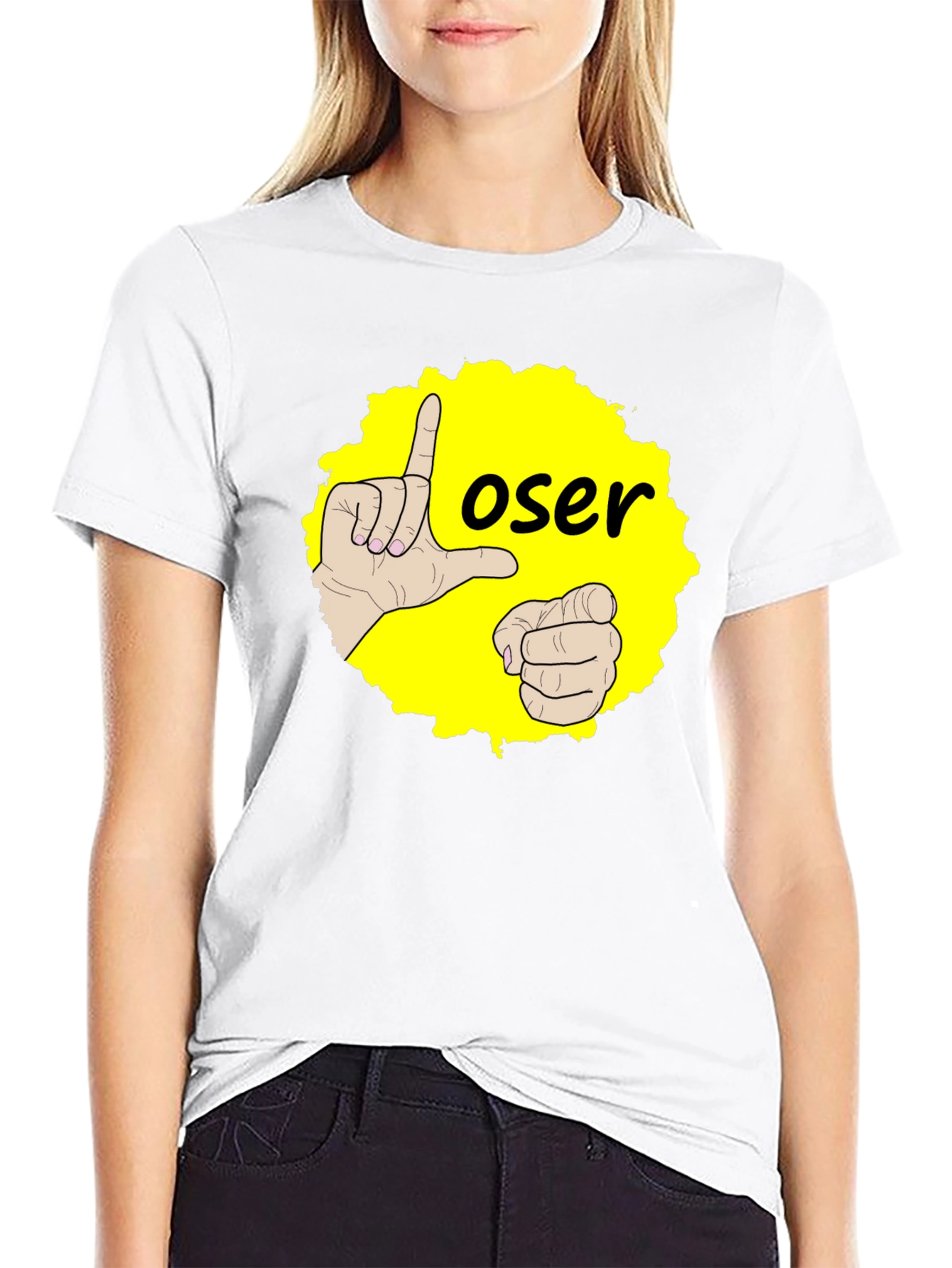 Funny Loser Hand Gesture Graphic Tee - Black