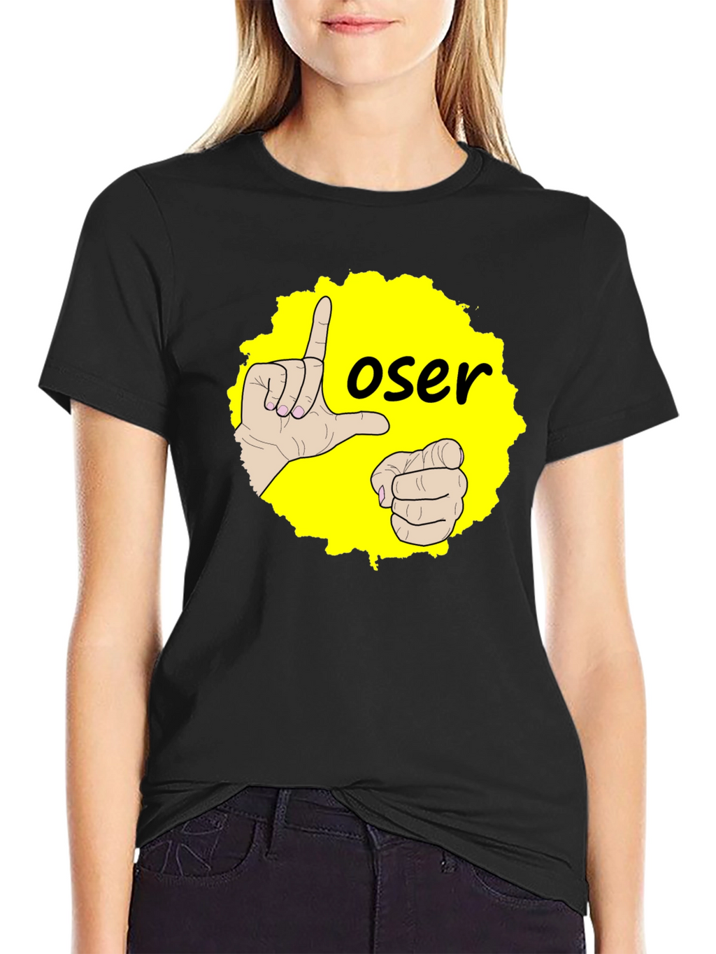 Funny Loser Hand Gesture Graphic Tee - Black
