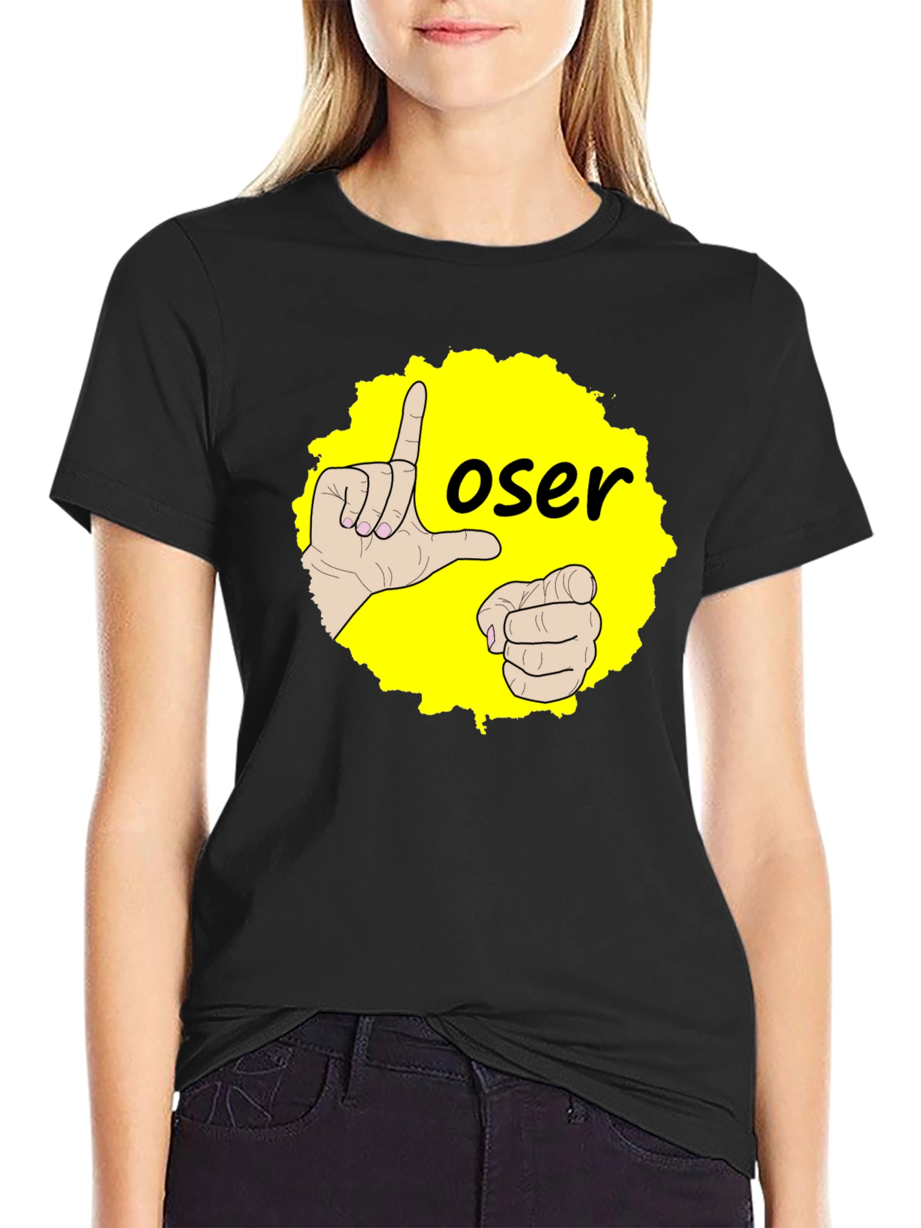 Funny Loser Hand Gesture Graphic Tee - Black