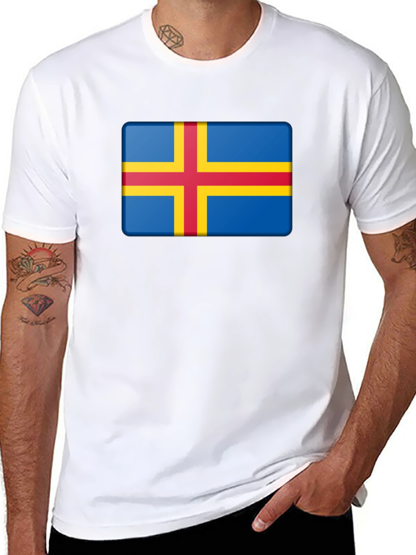 Aland Islands Flag T-Shirt - Blue Red Yellow