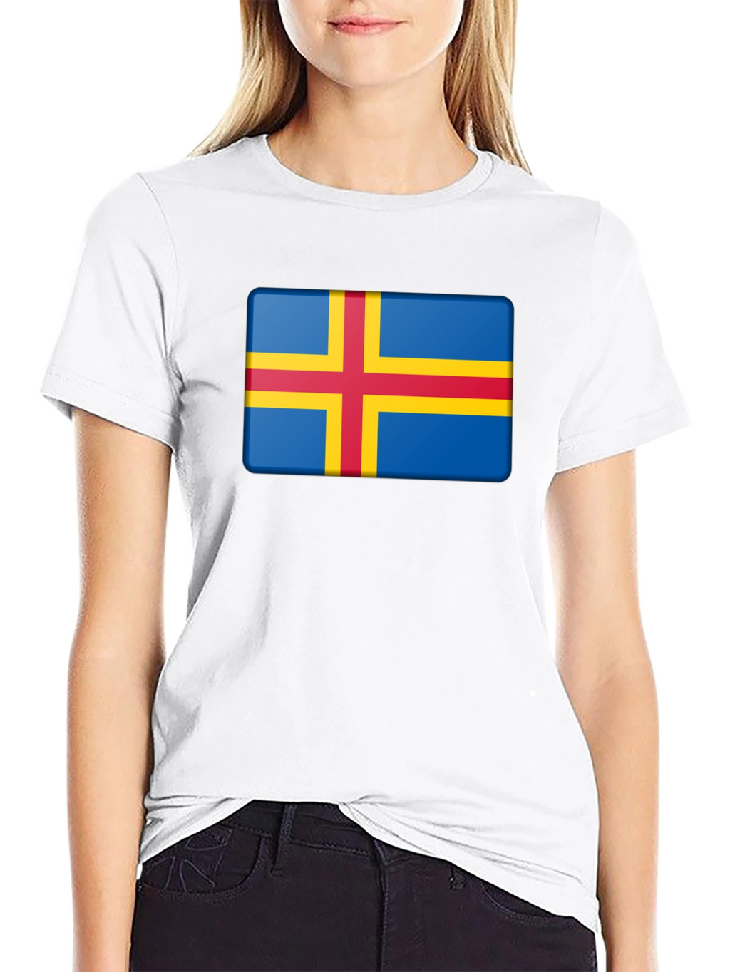 Aland Islands Flag T-Shirt - Blue Red Yellow
