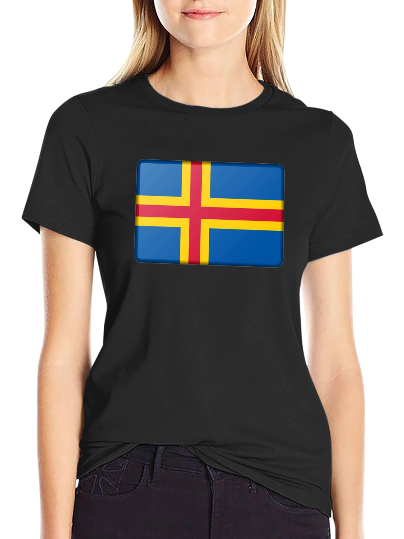 Aland Islands Flag T-Shirt - Blue Red Yellow
