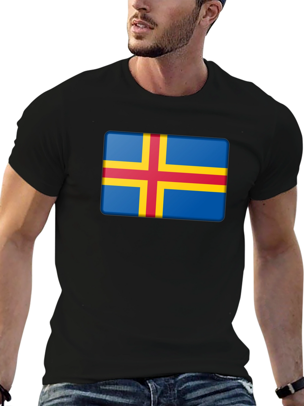 Aland Islands Flag T-Shirt - Blue Red Yellow
