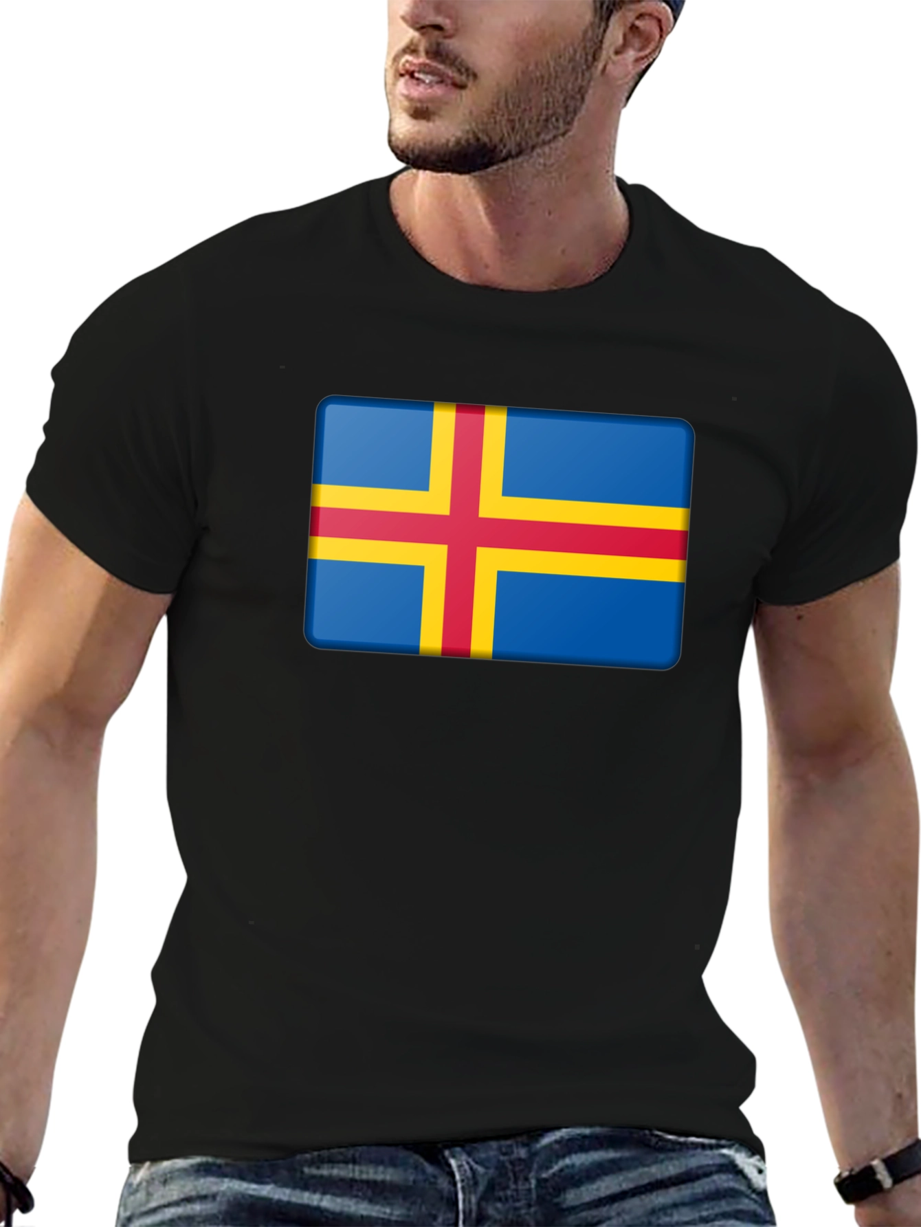 Aland Islands Flag T-Shirt - Blue Red Yellow