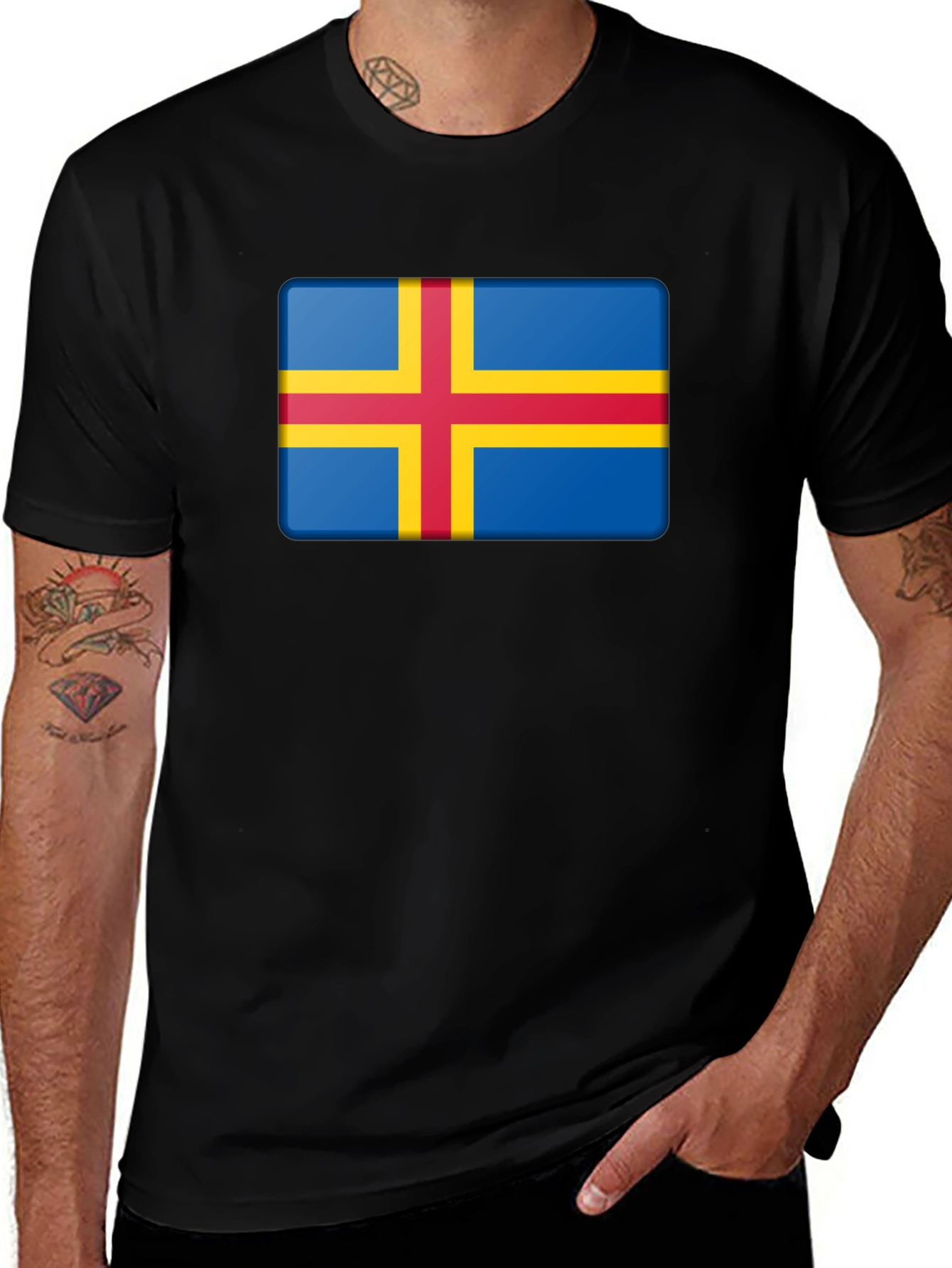 Aland Islands Flag T-Shirt - Blue Red Yellow