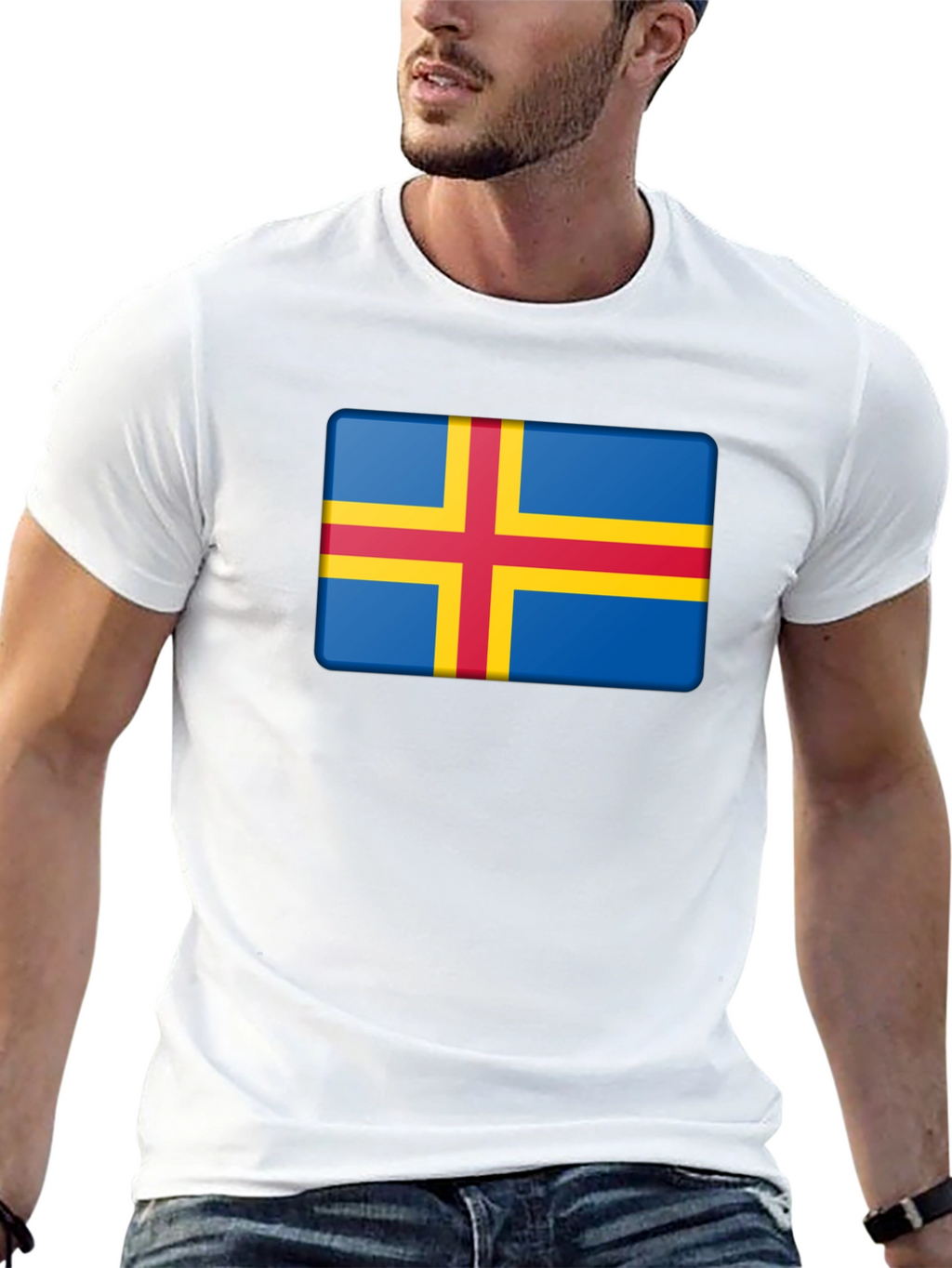 Aland Islands Flag T-Shirt - Blue Red Yellow