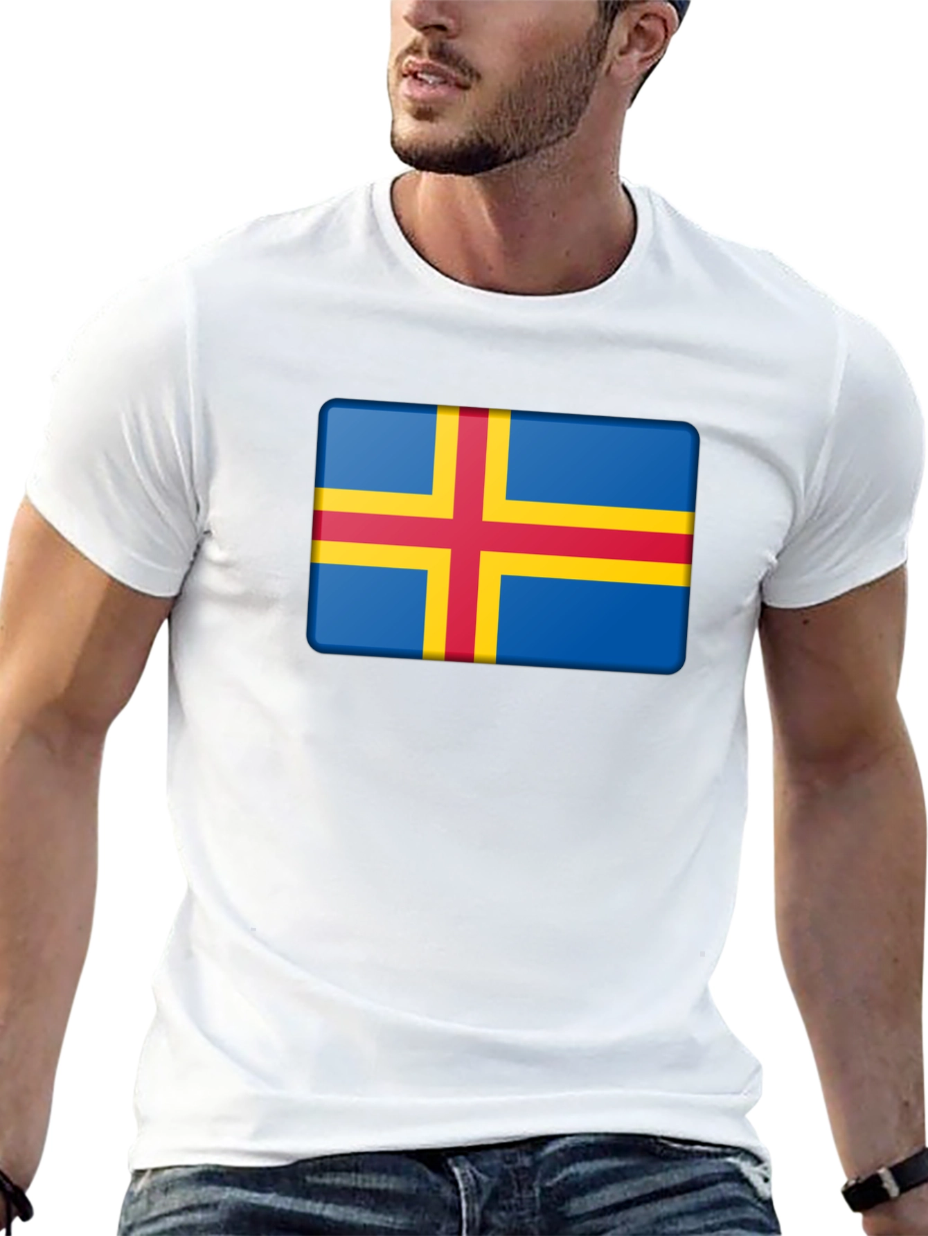 Aland Islands Flag T-Shirt - Blue Red Yellow