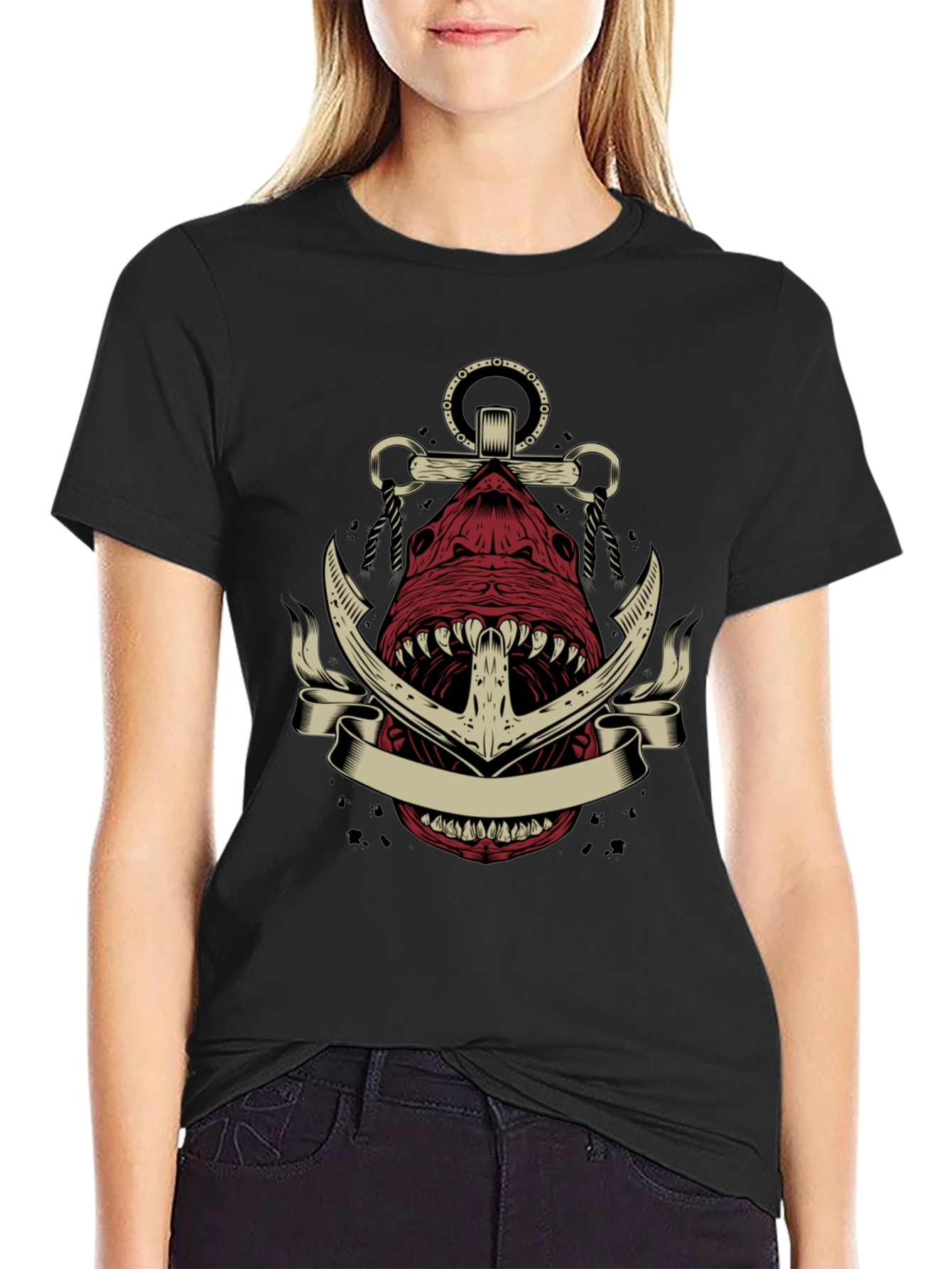 Anchor Shark Graphic Tee - Nautical Style
