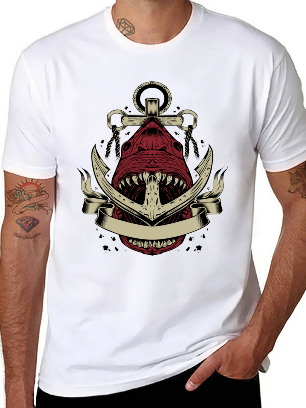 Anchor Shark Graphic Tee - Nautical Style