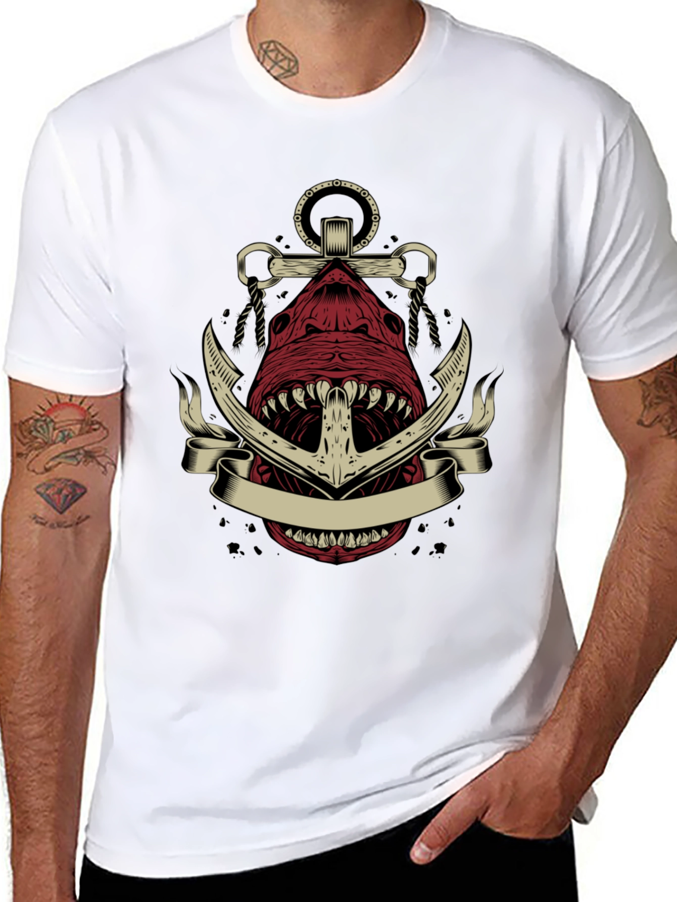 Anchor Shark Graphic Tee - Nautical Style