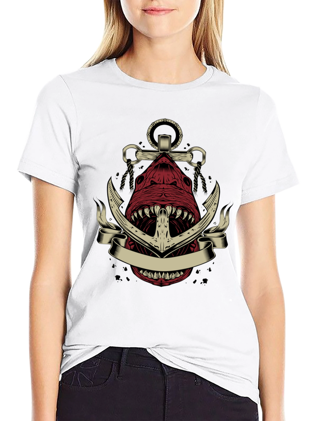 Anchor Shark Graphic Tee - Nautical Style