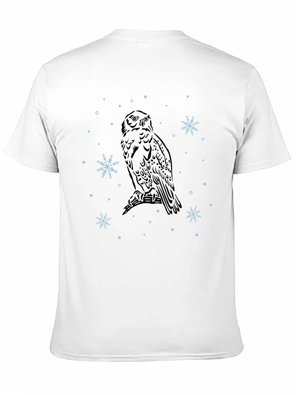 Owl and Snowflake Graphic Tee - Black Cotton Blend
