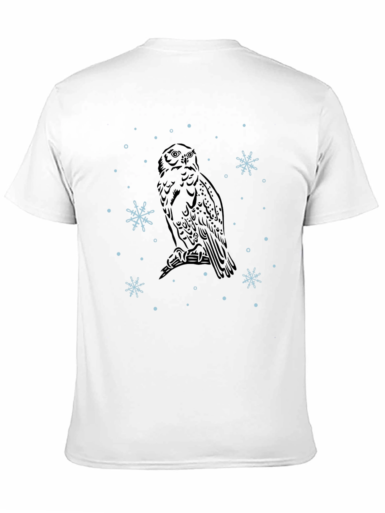 Owl and Snowflake Graphic Tee - Black Cotton Blend