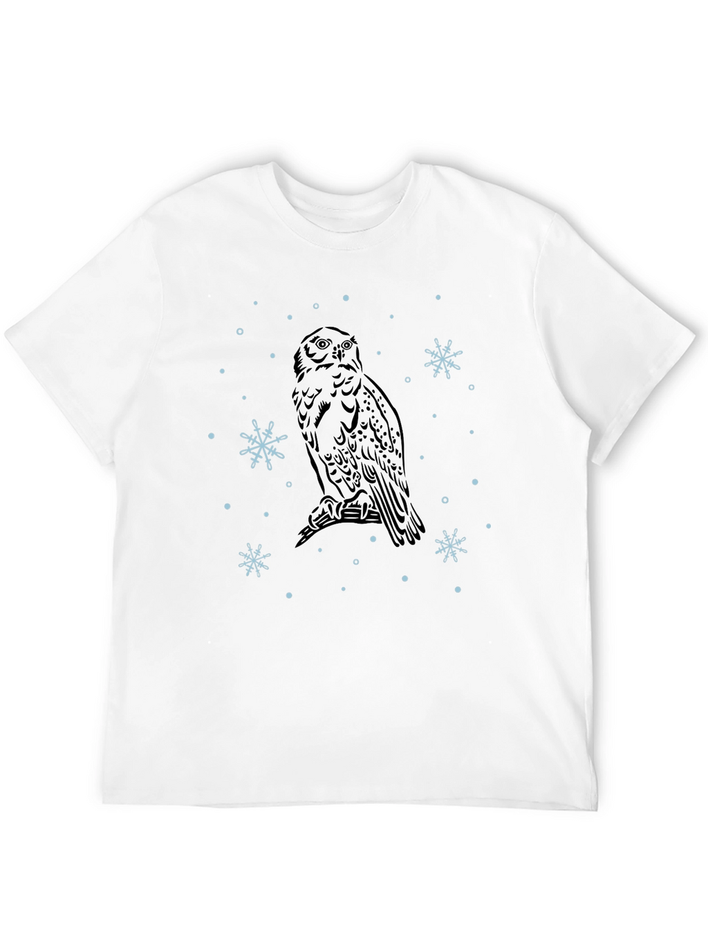 Owl and Snowflake Graphic Tee - Black Cotton Blend