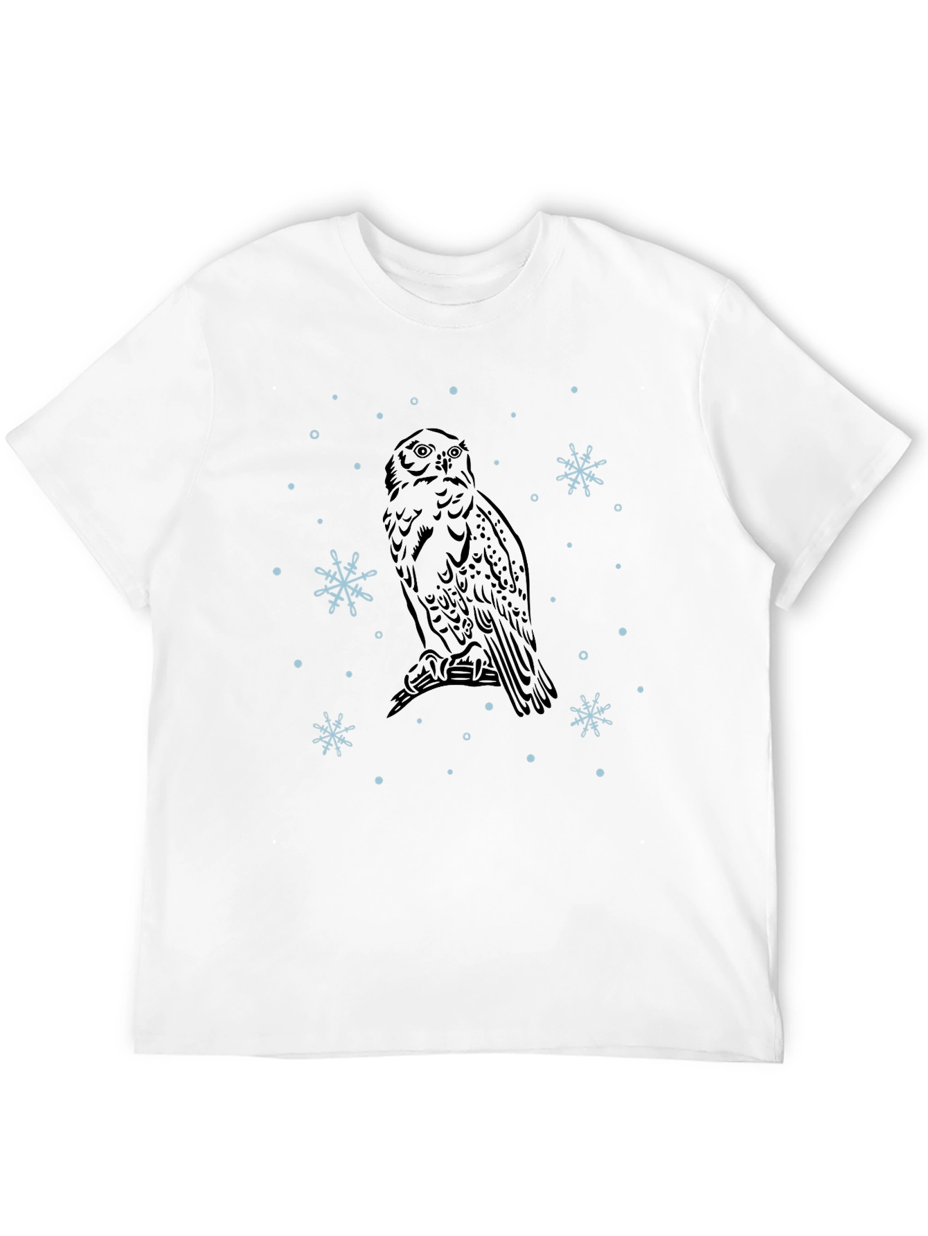 Owl and Snowflake Graphic Tee - Black Cotton Blend