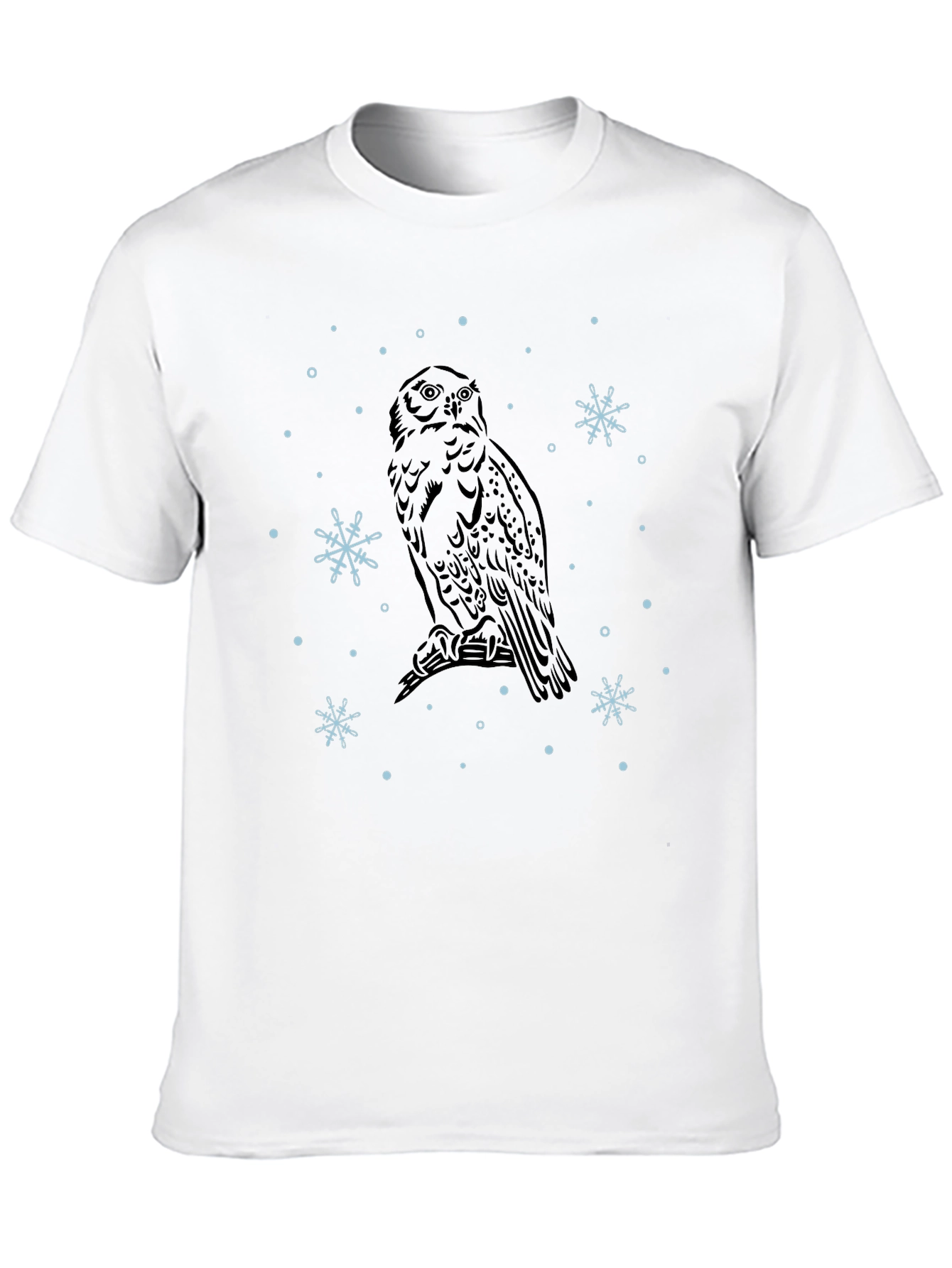 Owl and Snowflake Graphic Tee - Black Cotton Blend