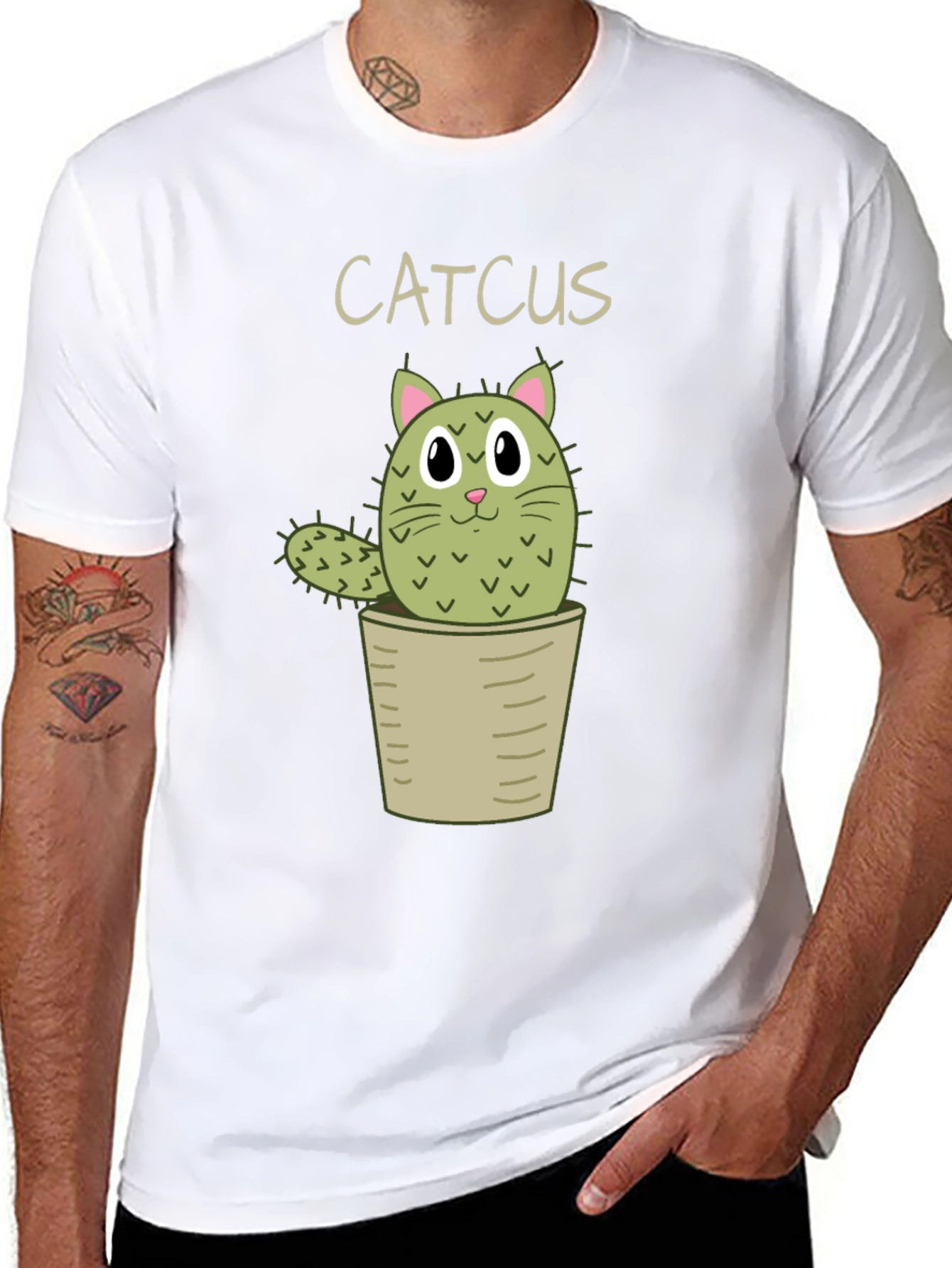Catcus T-Shirt - Cute Cartoon Cactus Cat Tee