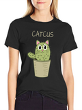 Catcus T-Shirt - Cute Cartoon Cactus Cat Tee