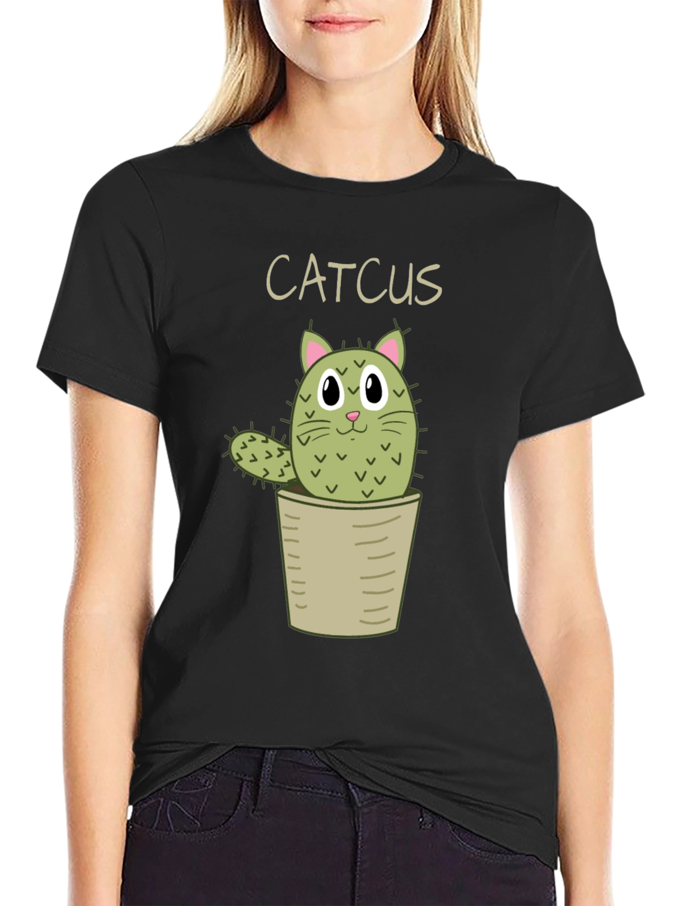 Catcus T-Shirt - Cute Cartoon Cactus Cat Tee
