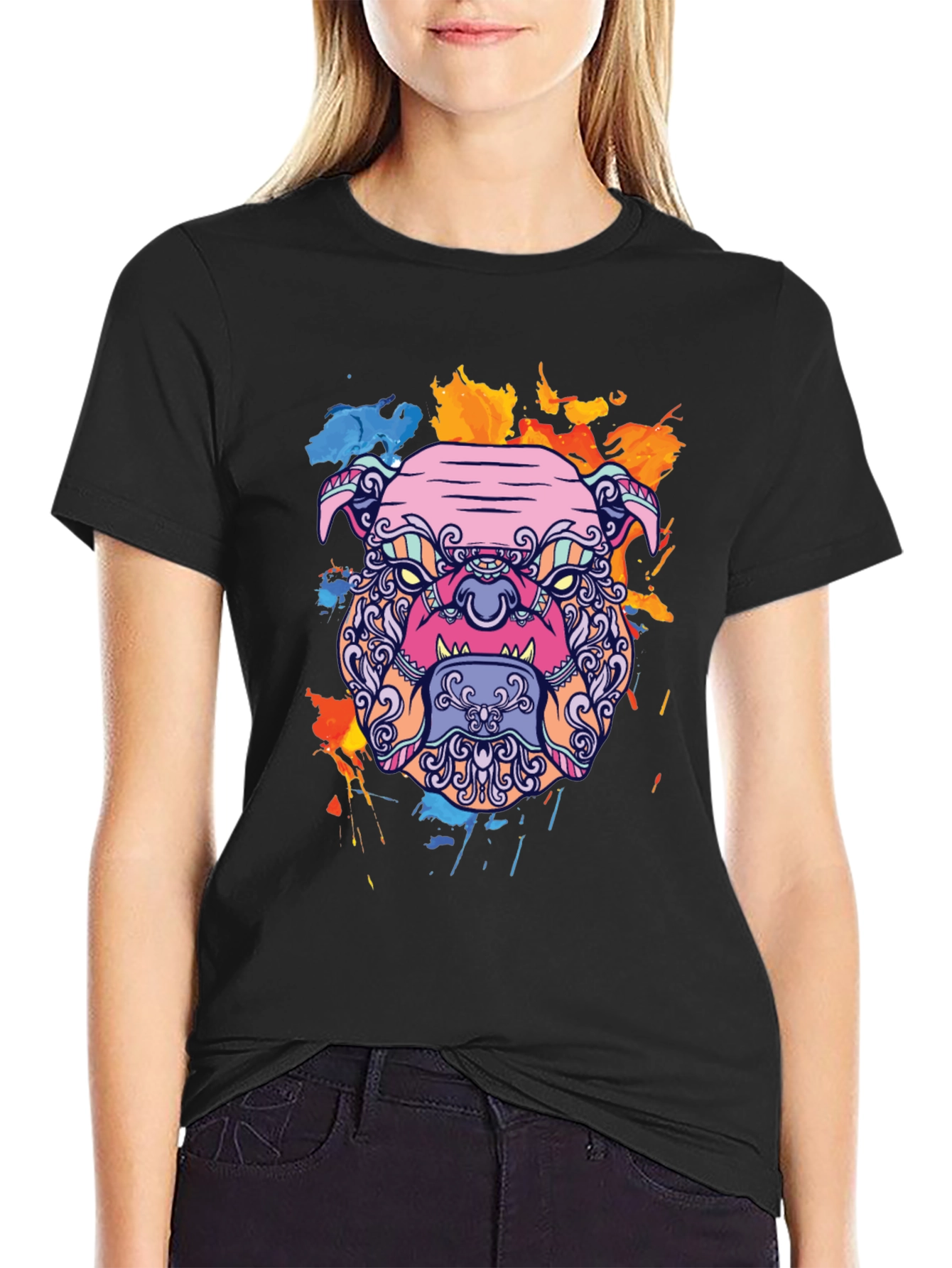Bold Bulldog Graphic Tee - Artistic Print
