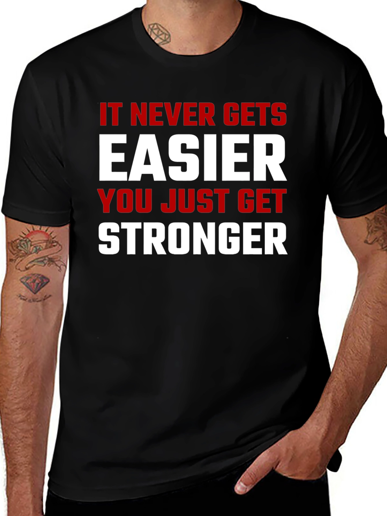 Motivational Stronger Graphic Print Black T-Shirt