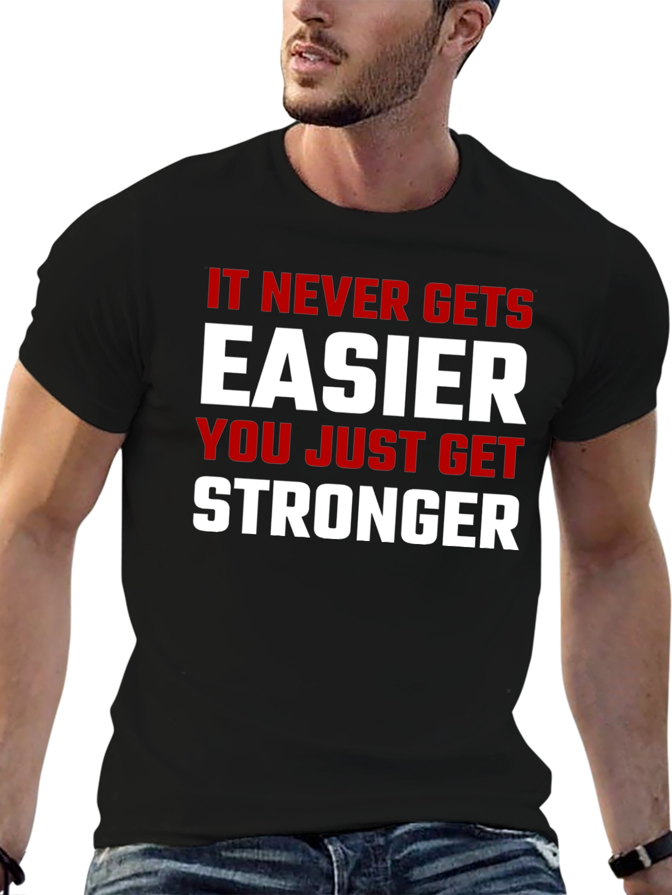 Motivational Stronger Graphic Print Black T-Shirt