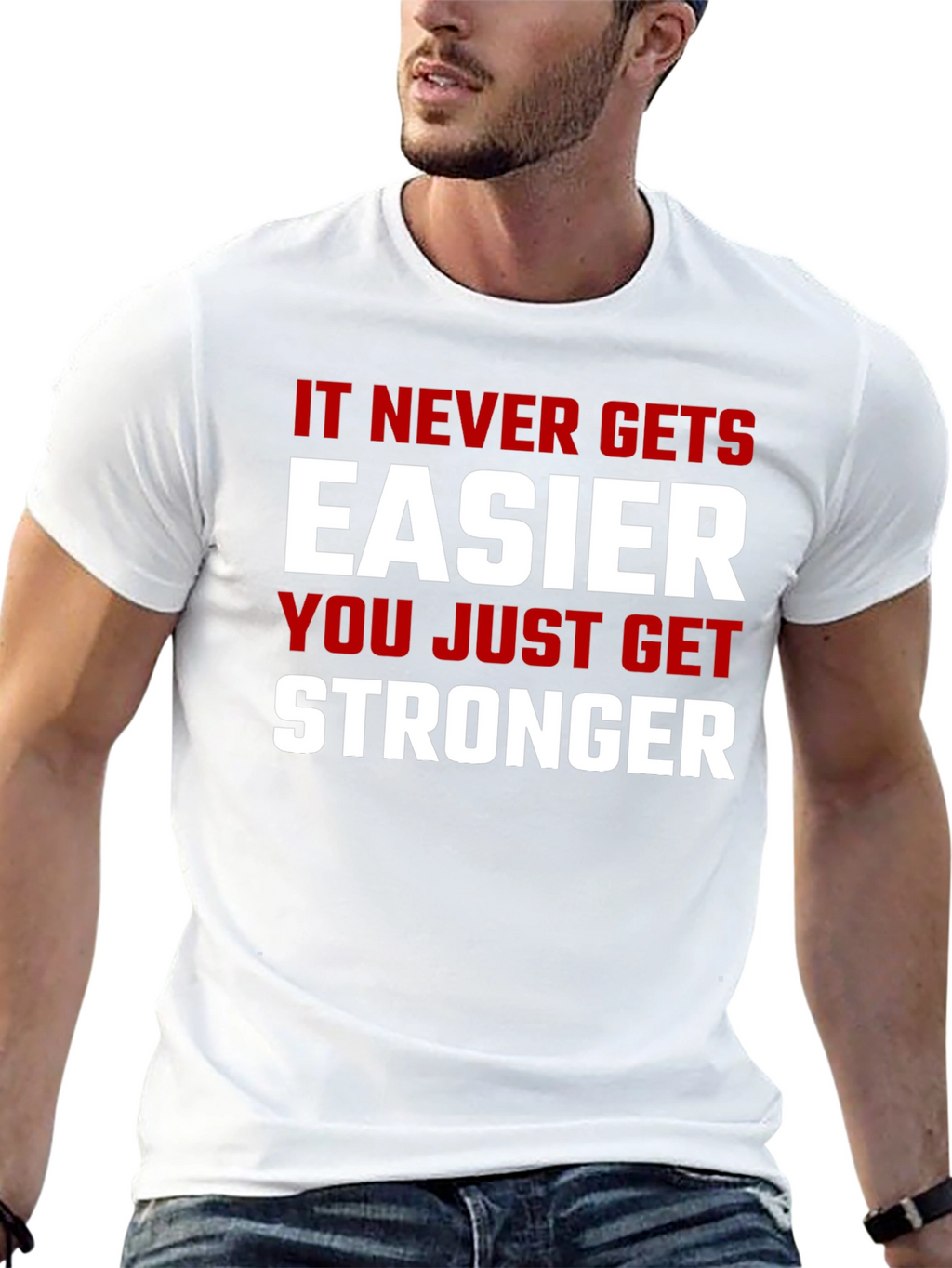Motivational Stronger Graphic Print Black T-Shirt