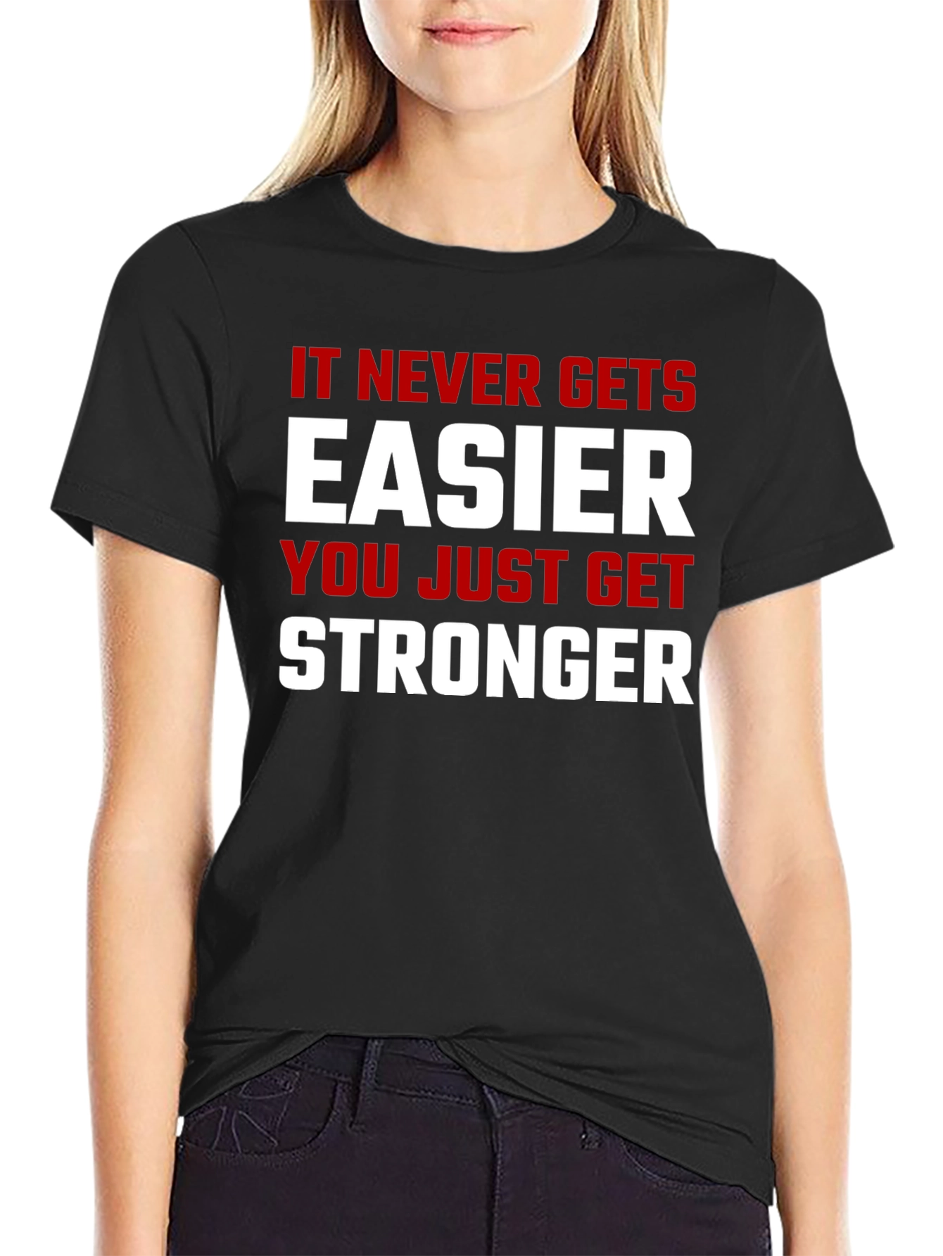 Motivational Stronger Graphic Print Black T-Shirt