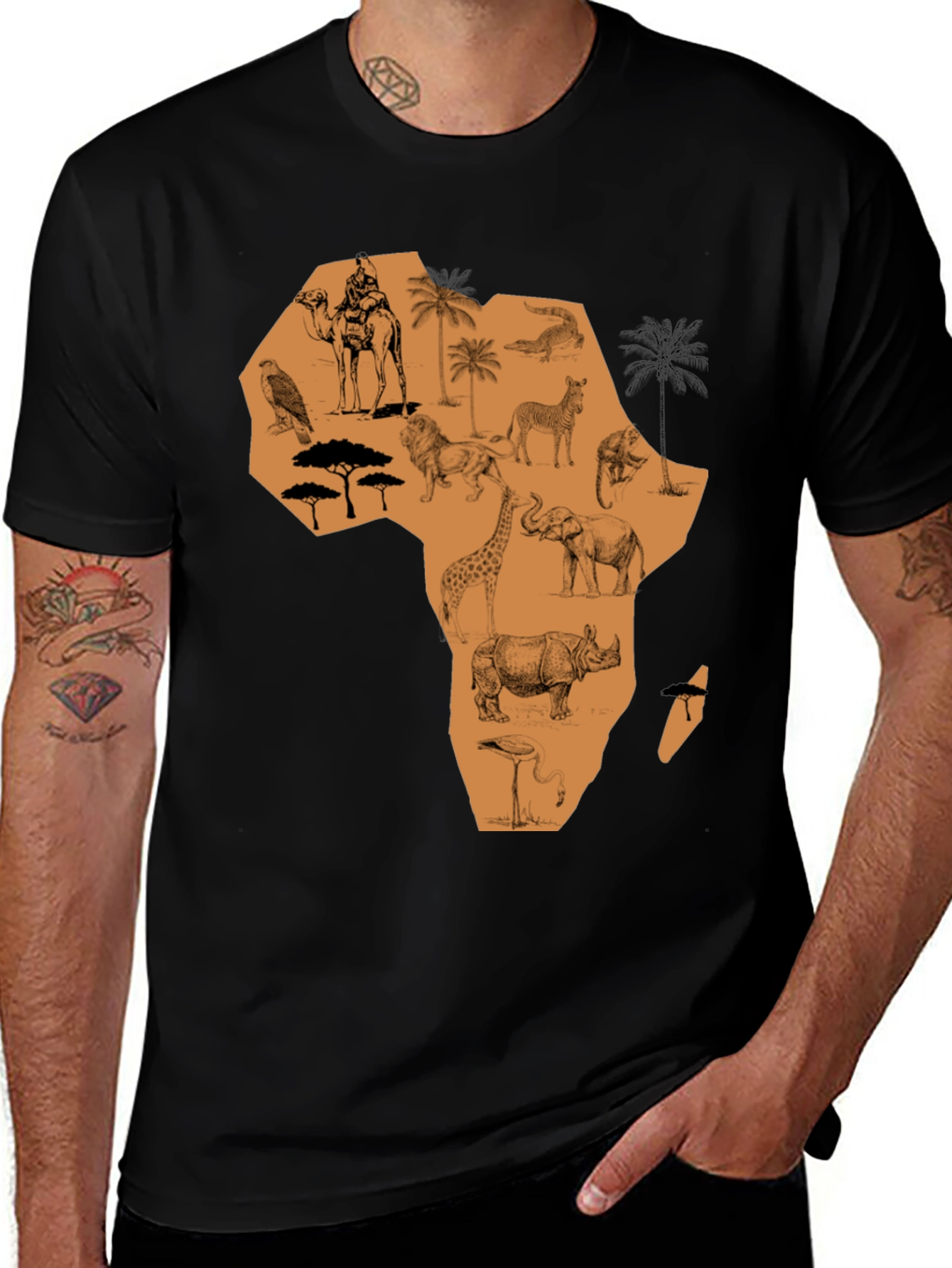 African Continent Animals Graphic Tee - Black