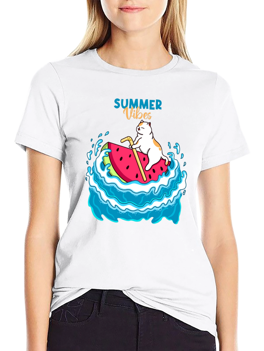 Summer Vibes Cat Watermelon T-Shirt