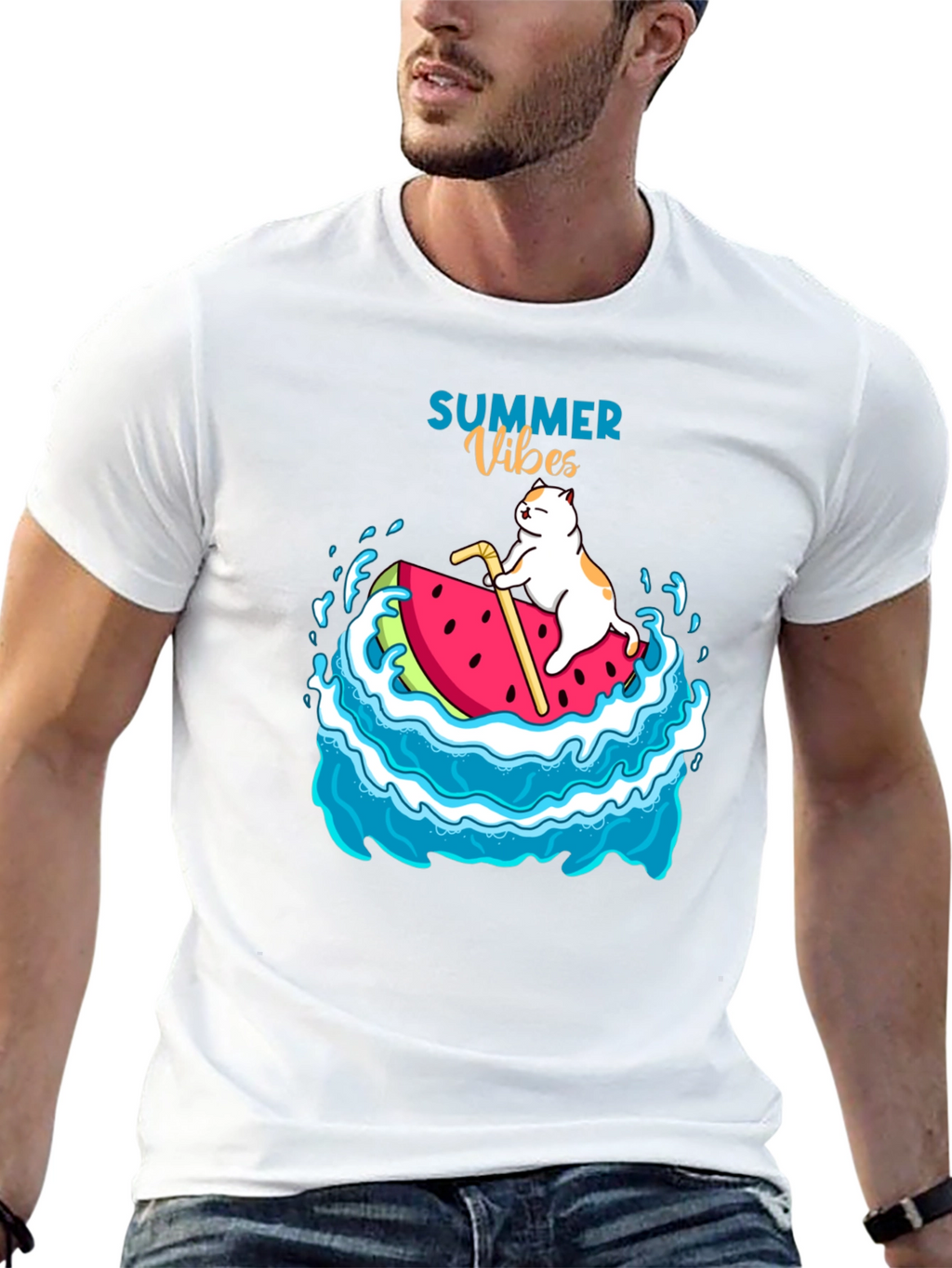 Summer Vibes Cat Watermelon T-Shirt