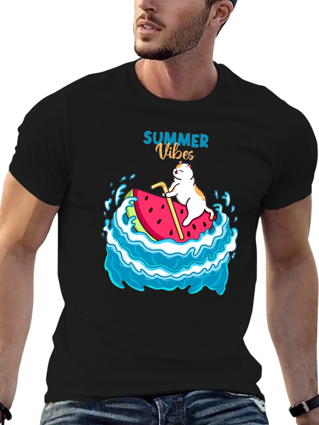 Summer Vibes Cat Watermelon T-Shirt
