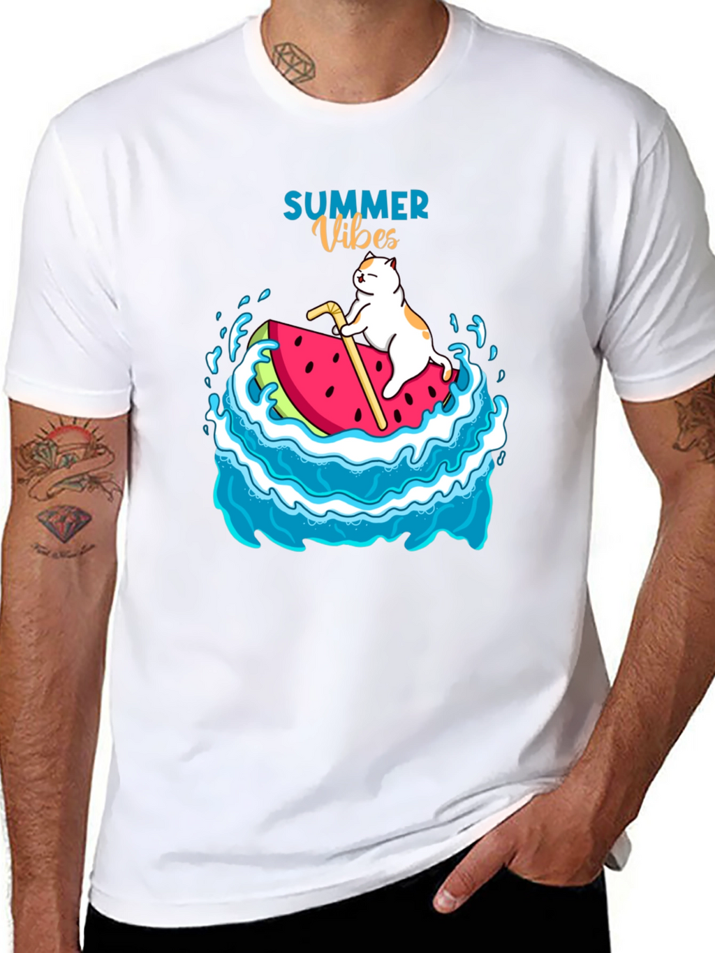 Summer Vibes Cat Watermelon T-Shirt