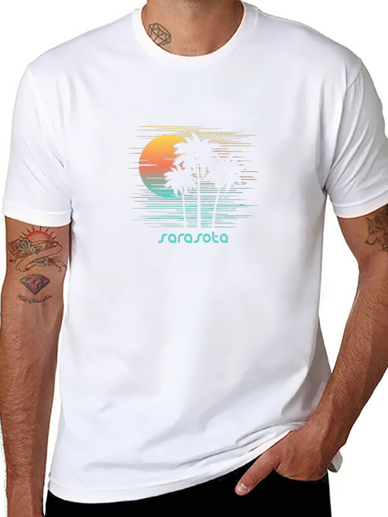 Sarasota Palm Tree Sunset Black T-Shirt