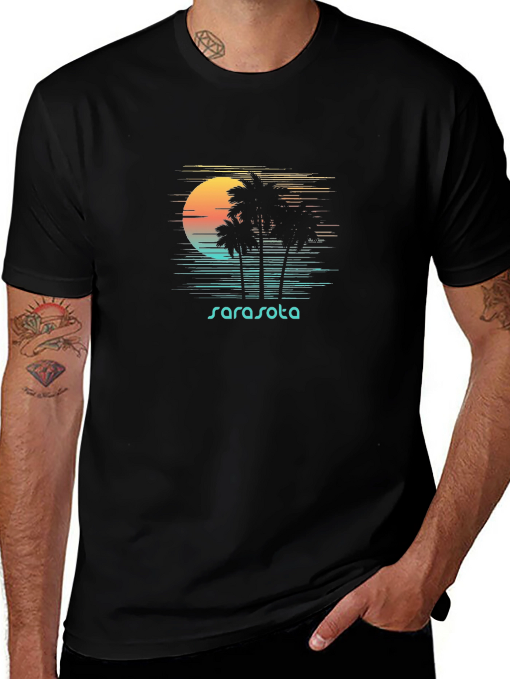 Sarasota Palm Tree Sunset Black T-Shirt