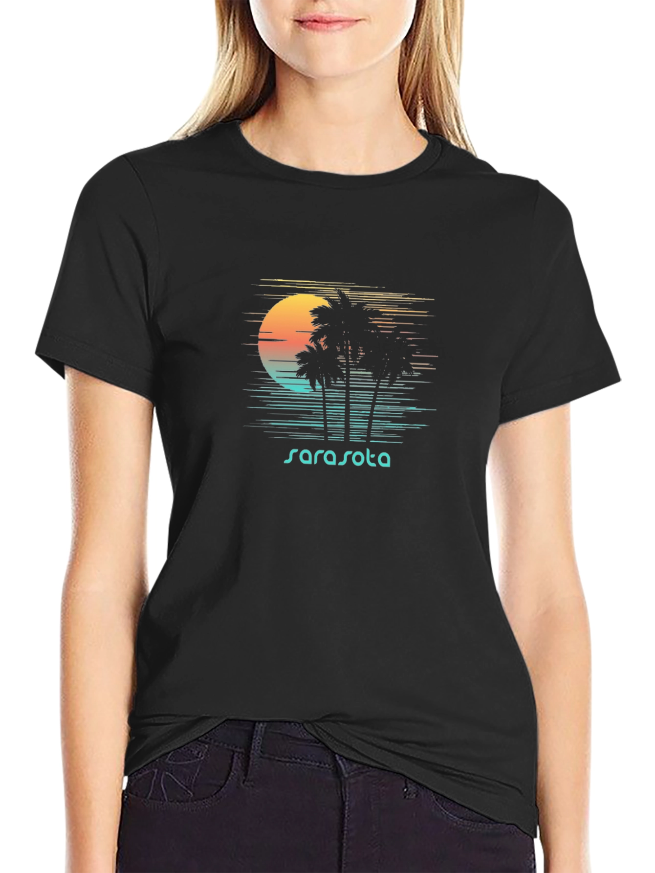 Sarasota Palm Tree Sunset Black T-Shirt