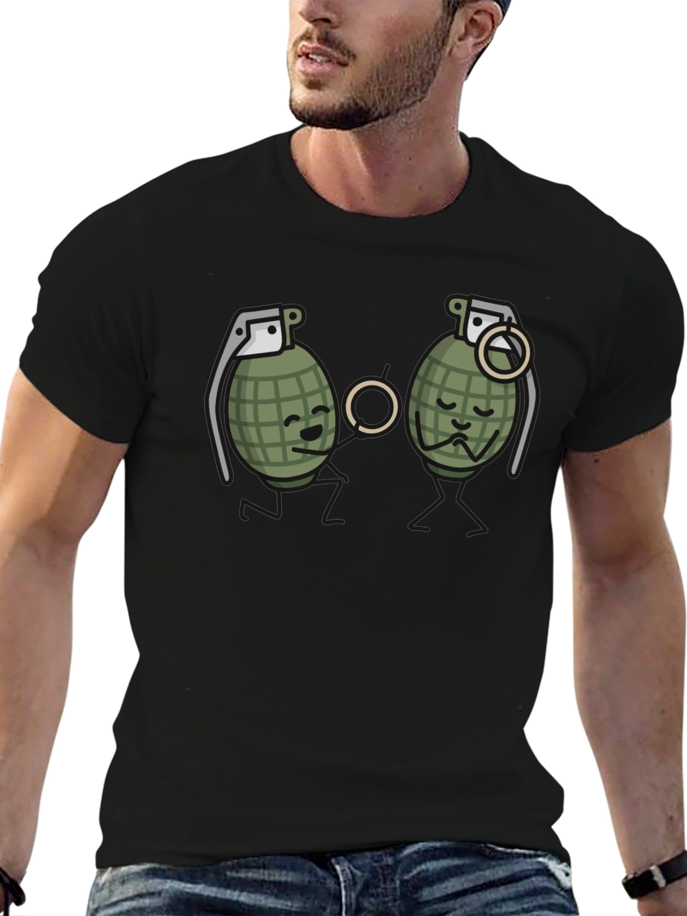 Humorous Grenade Romance Black T-Shirt