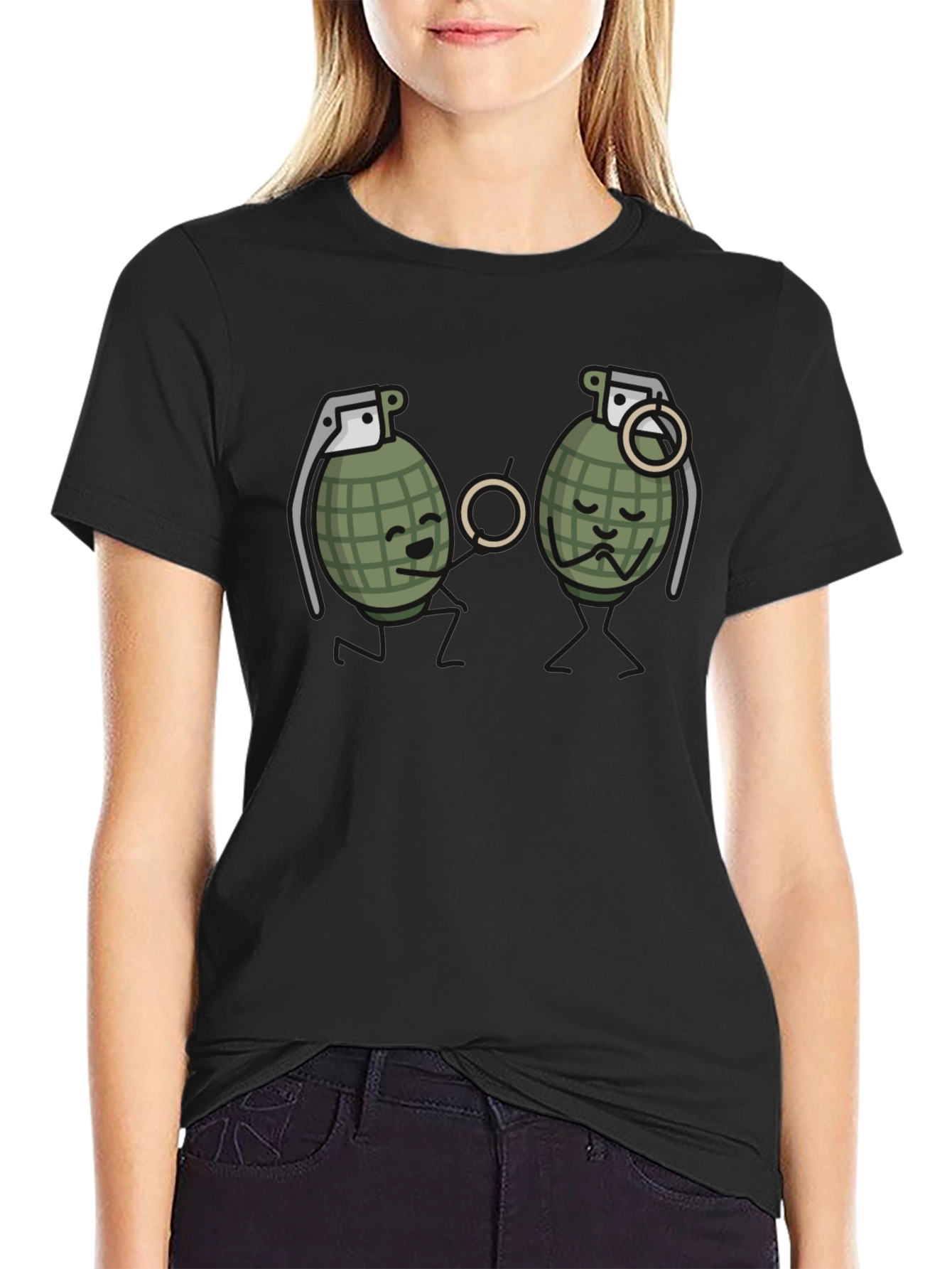 Humorous Grenade Romance Black T-Shirt